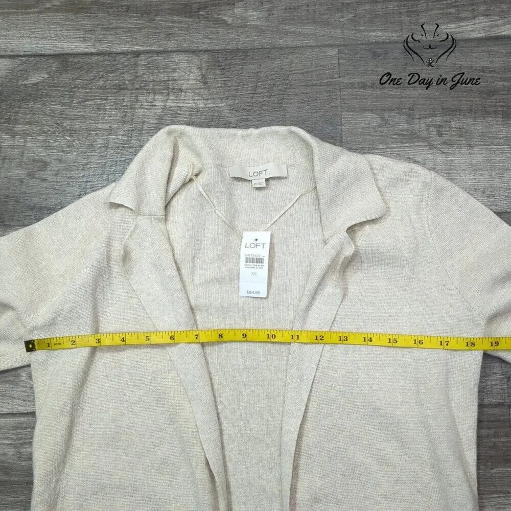 Loft Open Front Cardigan Sweater Oatmeal Beige Patch Pockets NWT Size XS